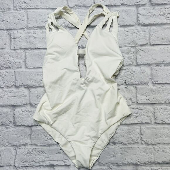 BECCA by Rebecca Virtue Skylar Plunge One Piece Swimsuit Size S Ivory White New - Picture 3 of 6
